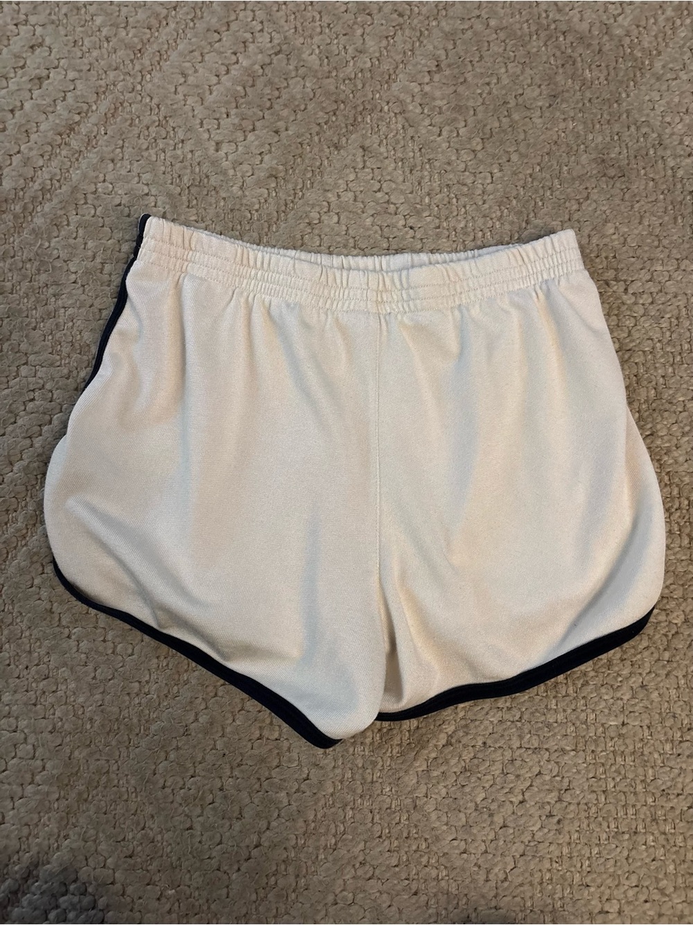 Brandy Melville White Athletic Shorts with Navy Trim and Flag Patch - Picture 2 of 4